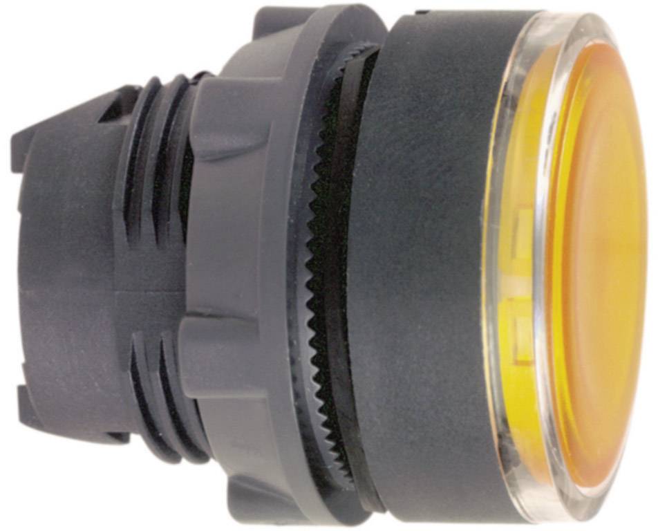 Un bouton-poussoir rond orange, monté sur un boîtier noir, couramment utilisé pour des applications de commande industrielle.