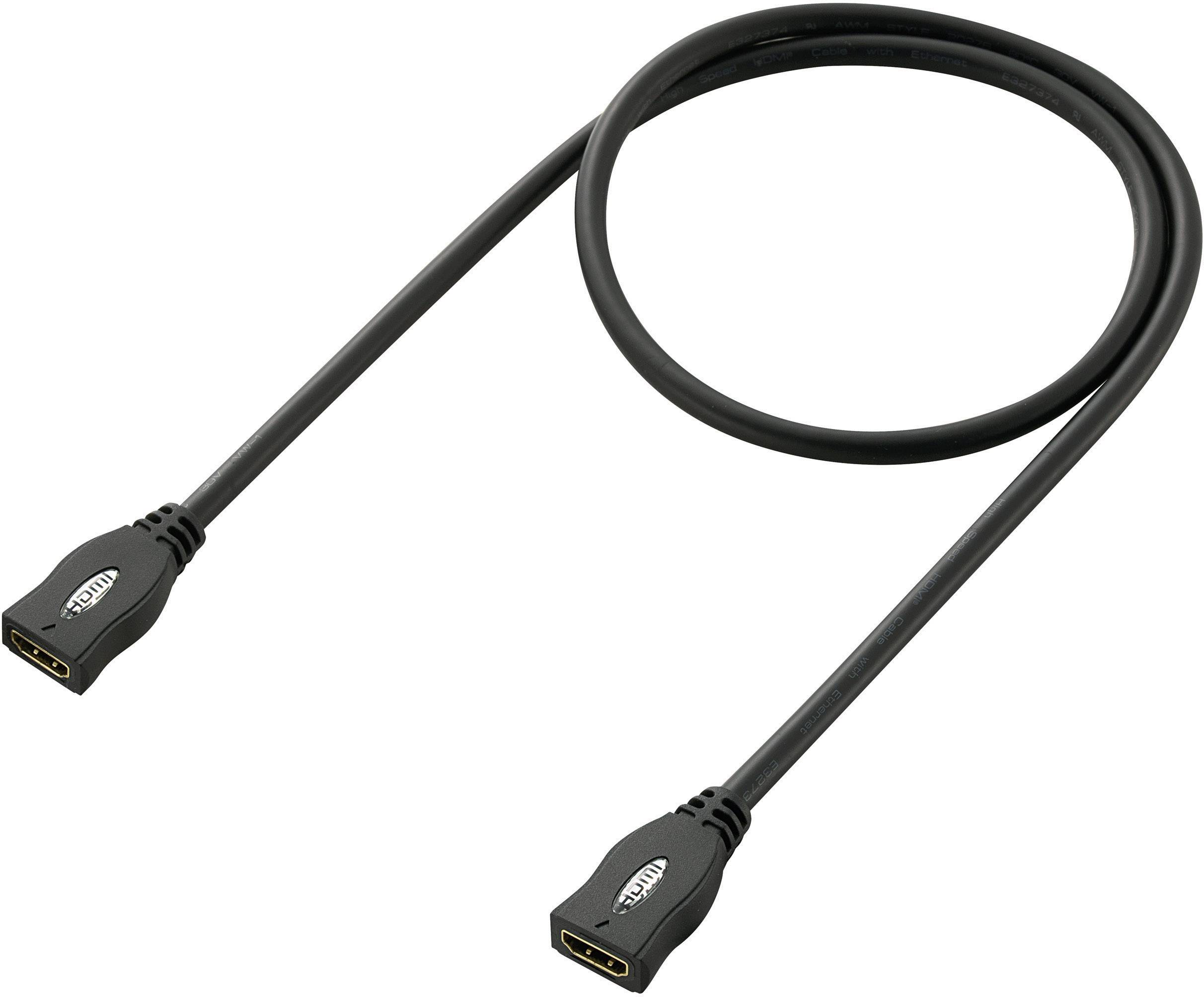 Un câble HDMI noir avec deux connecteurs, destiné à transmettre des signaux audio et vidéo entre des appareils.