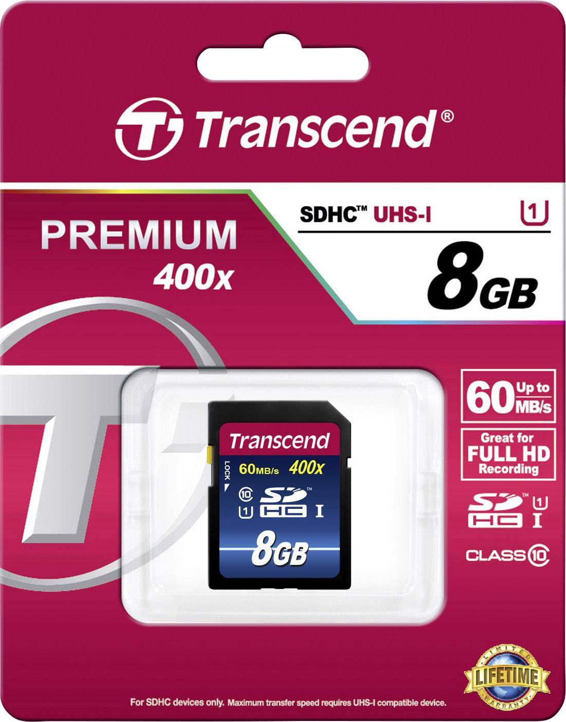 Carte SDHC Transcend Premium 400 8 GB Class 10, UHS-I