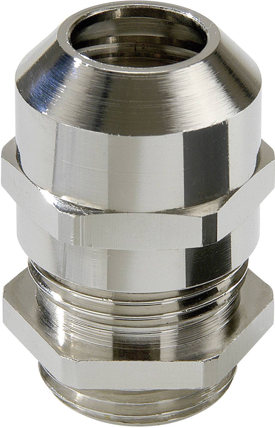 Presse-étoupe métallique, pour la connexion et l'étanchéité sécurisées des câbles dans les boîtiers électriques, forme cylindrique, surface brillante.