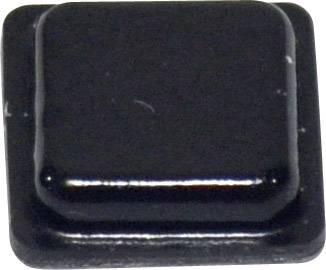 Un bouton carré noir avec une surface légèrement surélevée, brillante et des bords arrondis.