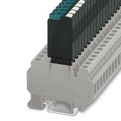 Barrette de connexion avec fusibles montés, adaptée pour recevoir plusieurs connexions électriques sur un même rail.