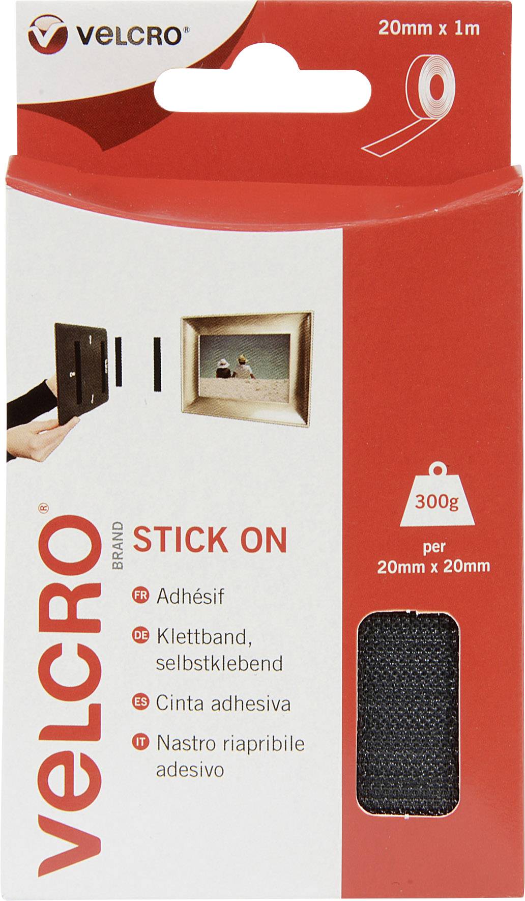 VELCRO® VEL-EC60211 Bande auto-agrippante à coller partie velours et partie agrippante (L x l) 1000 mm x 20 mm noir 1 m