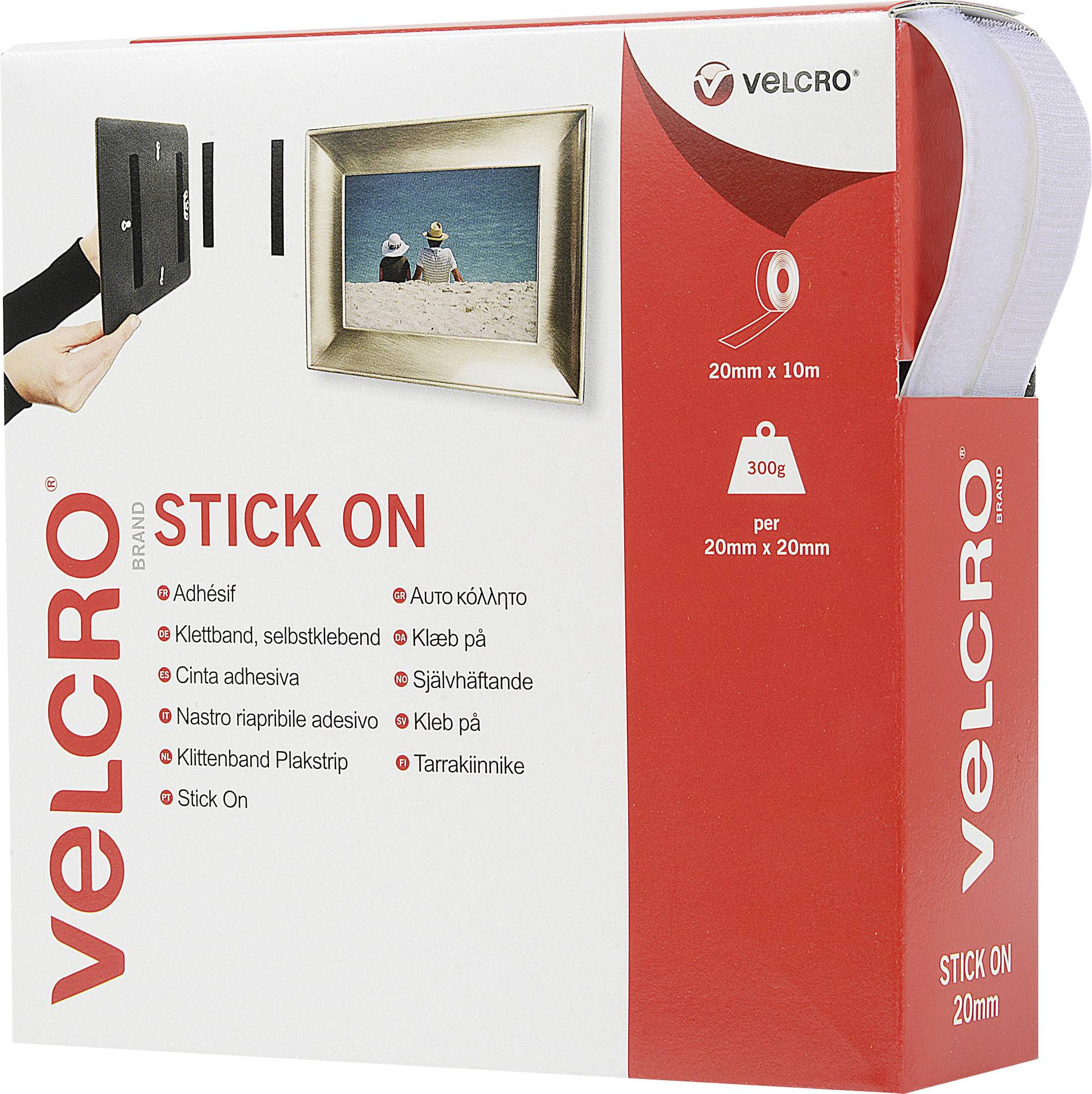 VELCRO® VEL-EC60219 Bande auto-agrippante à coller partie velours et partie agrippante (L x l) 10000 mm x 20 mm blanc 10 m