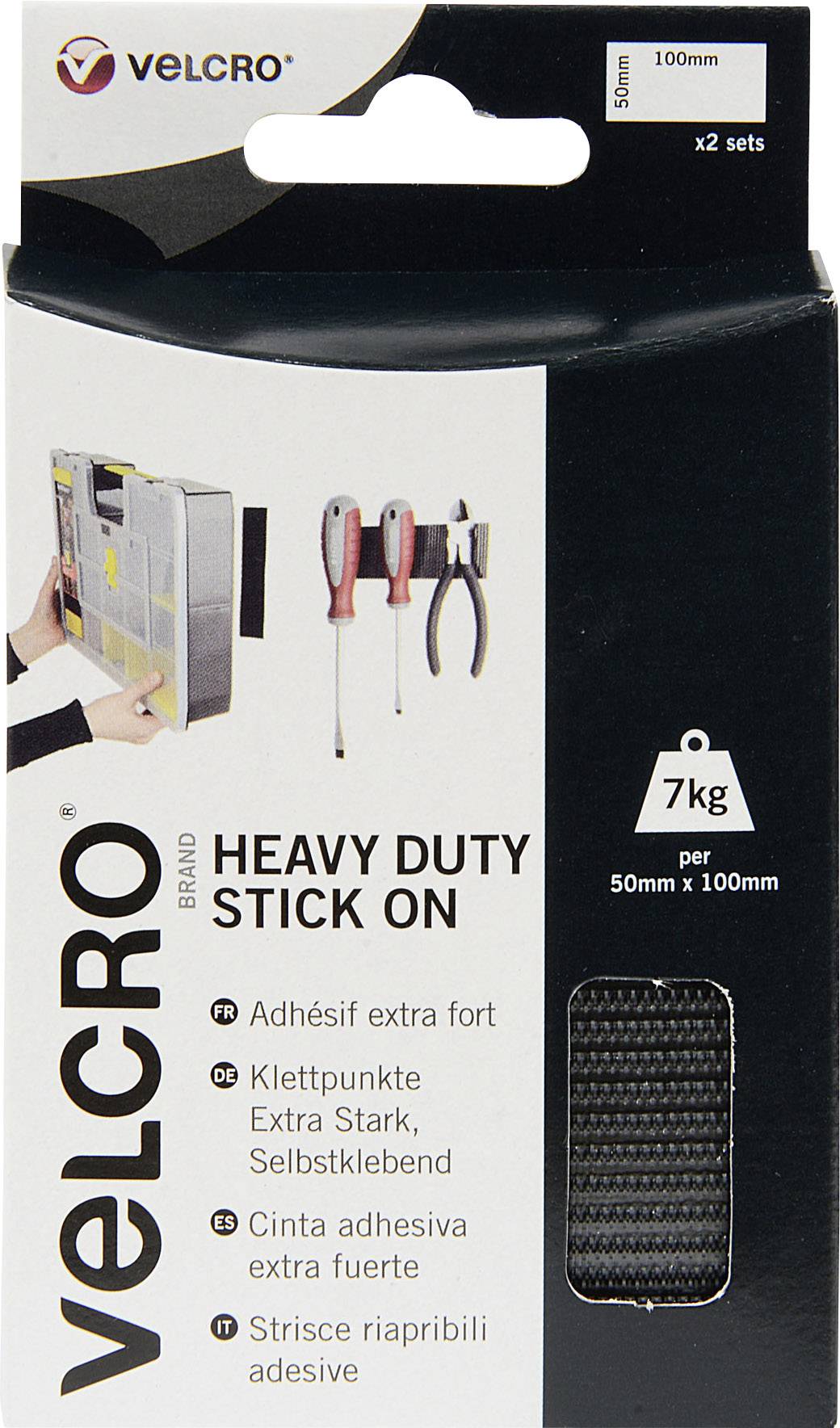 VELCRO® VEL-EC60239 Bande auto-agrippante à coller partie velours et partie agrippante, extra-fort (L x l) 100 mm x 50 mm noir