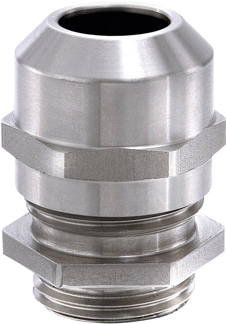 Un presse-étoupe métallique, de forme cylindrique avec filetage, adapté pour la fixation et l'étanchéité sécurisées des extrémités de câbles.