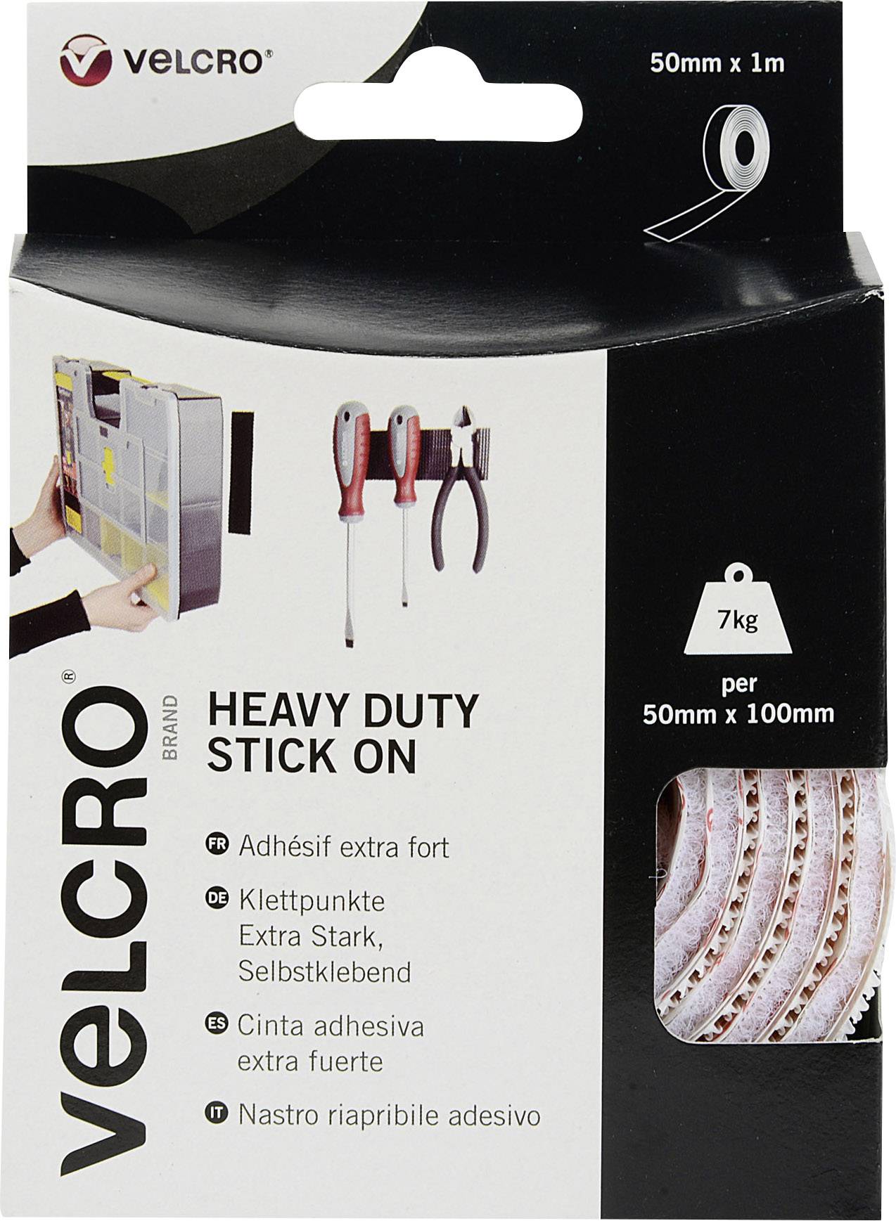 VELCRO® VEL-EC60242 Bande auto-agrippante à coller partie velours et partie agrippante, extra-fort (L x l) 1000 mm x 50 mm blanc