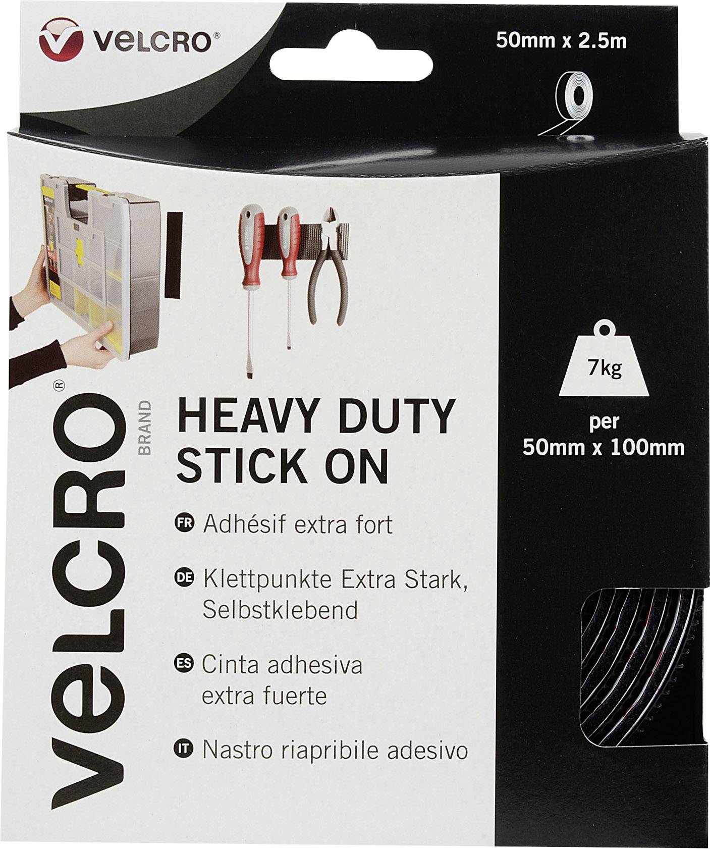 VELCRO® VEL-EC60245 Bande auto-agrippante à coller partie velours et partie agrippante, extra-fort (L x l) 2500 mm x 50 mm noir