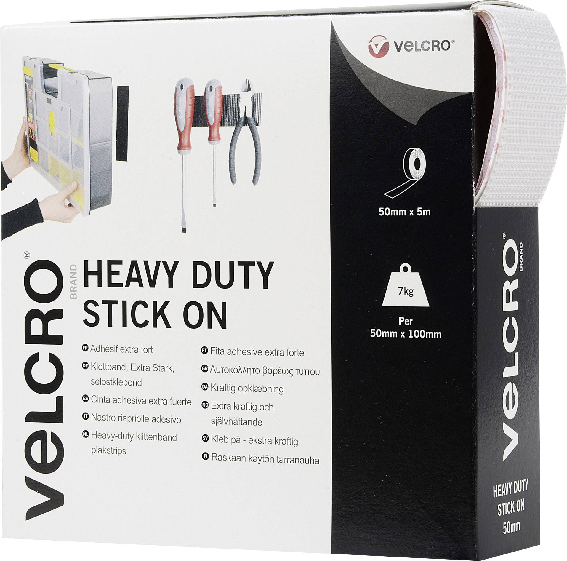 VELCRO® VEL-EC60244 Bande auto-agrippante à coller partie velours et partie agrippante, extra-fort (L x l) 5000 mm x 50 mm blanc