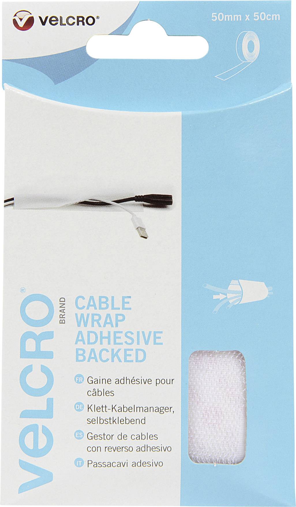 VELCRO® VEL-EC60392 Organiseur de câbles auto-agrippant à coller partie velours et partie agrippante (L x l) 500 mm x 50 mm blanc