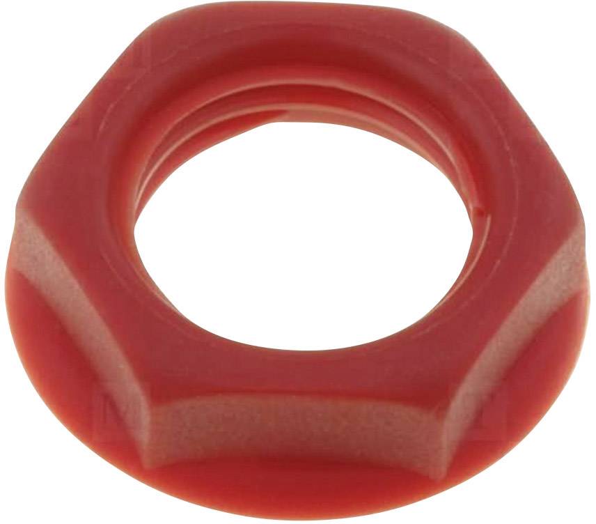 Protection de bord en plastique rouge pour écrous hexagonaux, assurant une protection contre les dommages et servant de marquage de sécurité.