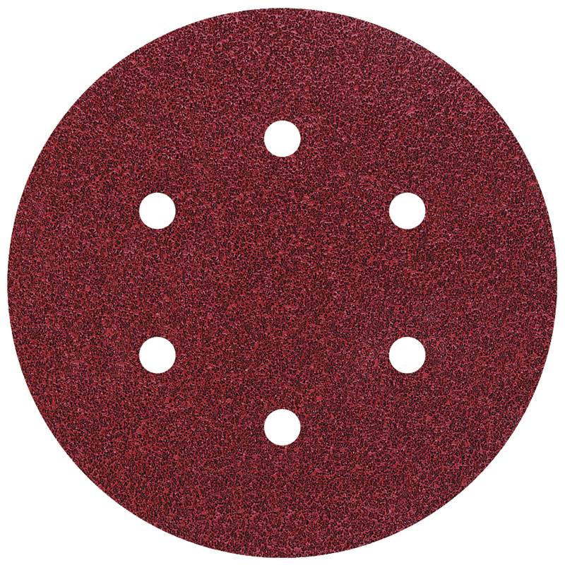 Disque abrasif rouge à six trous, disposés symétriquement. Principalement utilisé pour la fixation sur des machines à meuler.
