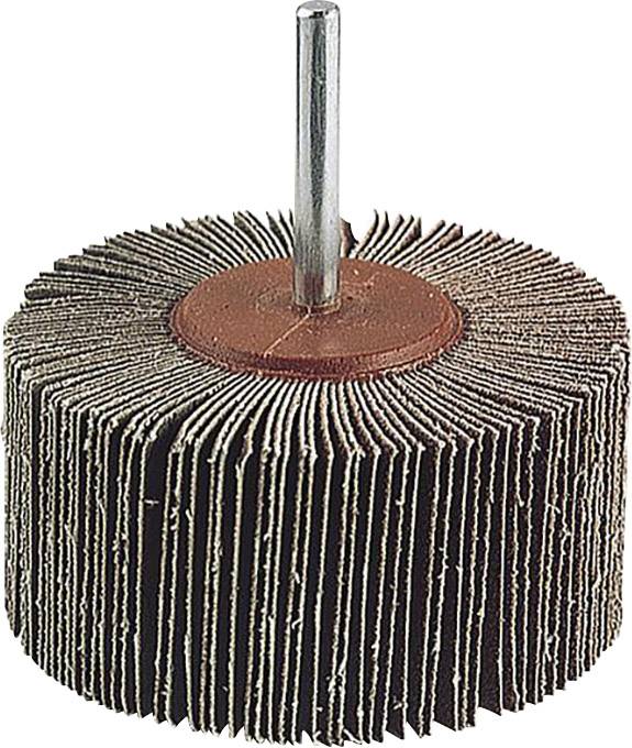 Un disque de ponçage rond avec de nombreuses lamelles, monté sur une tige métallique, adapté aux travaux de ponçage précis sur différentes surfaces.