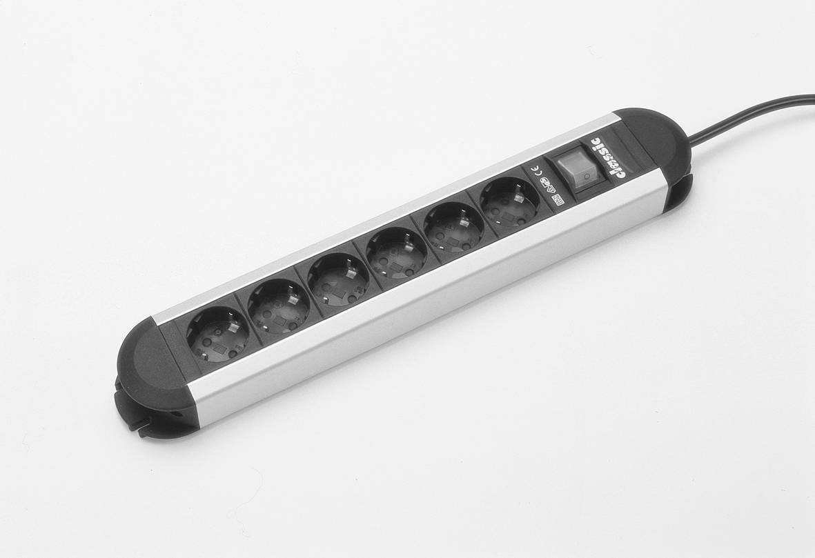 Bloc multiprise avec interrupteur x6 Bachmann 330071 aluminium, noir