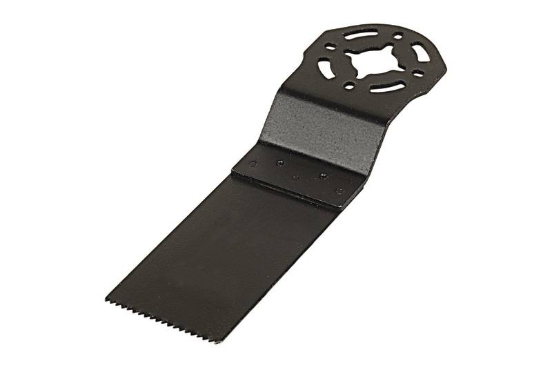 Une lame de scie oscillante en noir avec un système de fixation en étoile et des bords dentelés, adaptée à divers travaux de coupe.