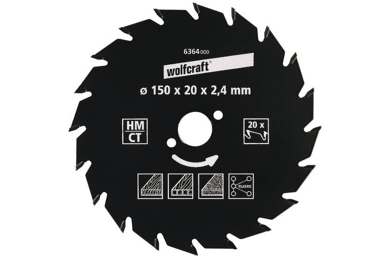 Lame de scie Wolfcraft, diamètre 150 mm, pour bois, plastique et métal, avec 20 dents. Convient pour scies manuelles et scies à onglets.