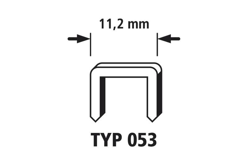 Dessin dimensionnel d'un trombone de type 053, représenté en forme de U avec des flèches indiquant une largeur de 11,2 mm.