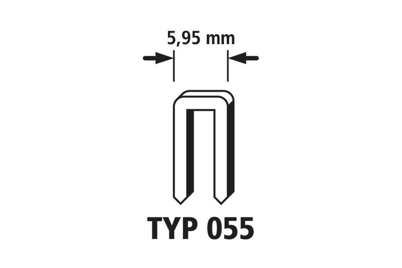 Un clou en U de 5,95 mm de large, étiqueté 'TYPE 055'.