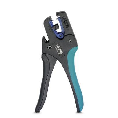 Pince à dénuder automatique avec poignée bleu-noir, adaptée pour retirer facilement les matériaux isolants des fils.
