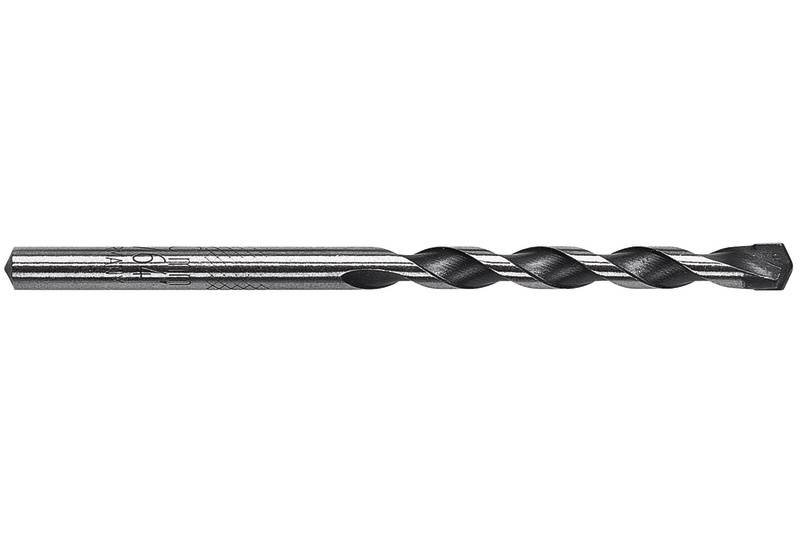 Foret métallique à tige hélicoïdale et pointe pointue, adapté pour percer des surfaces métalliques.