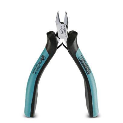 Une pince avec des poignées bleu-noir, adaptée pour couper des fils ou petits câbles, sur un fond blanc.