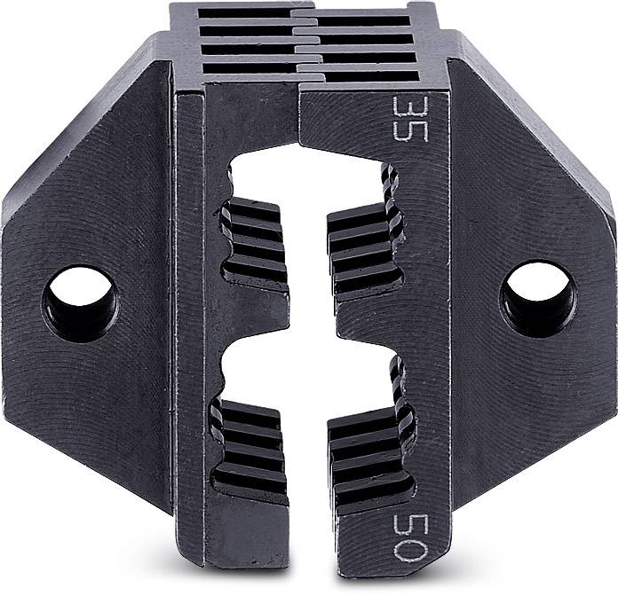 Une pince de serrage noire en métal à surface striée, marquée des numéros '35' et '50', révèle sa structure fonctionnelle.