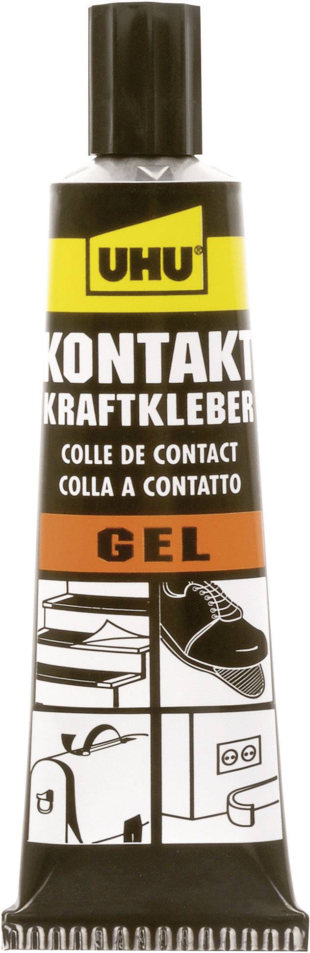 Colle de contact UHU Gel en tube, idéale pour des connexions puissantes. Adaptée à divers matériaux, tels que chaussures et sacs.