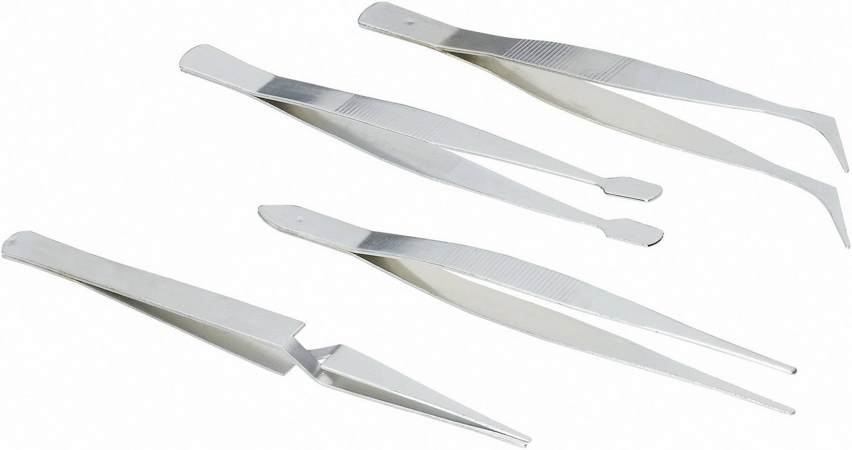 Brüder Mannesmann M 615 Jeu de pinces brucelles 4 pièces pointe en forme de pioche, pointue, trapézoïdale, plate, ronde 110 mm