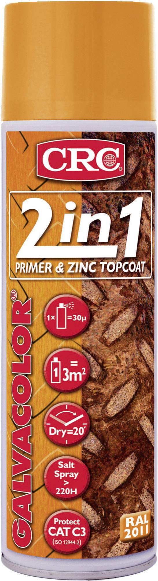 CRC 32170-AB Peinture anti-corrosion GALVACOLOR avec double effet Tierforange RAL 2011 500 ml