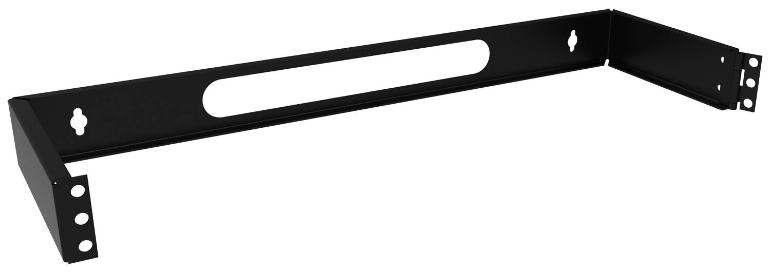 Cadre en métal noir avec découpe rectangulaire, adapté pour la fixation murale d'appareils techniques ou d'étagères.