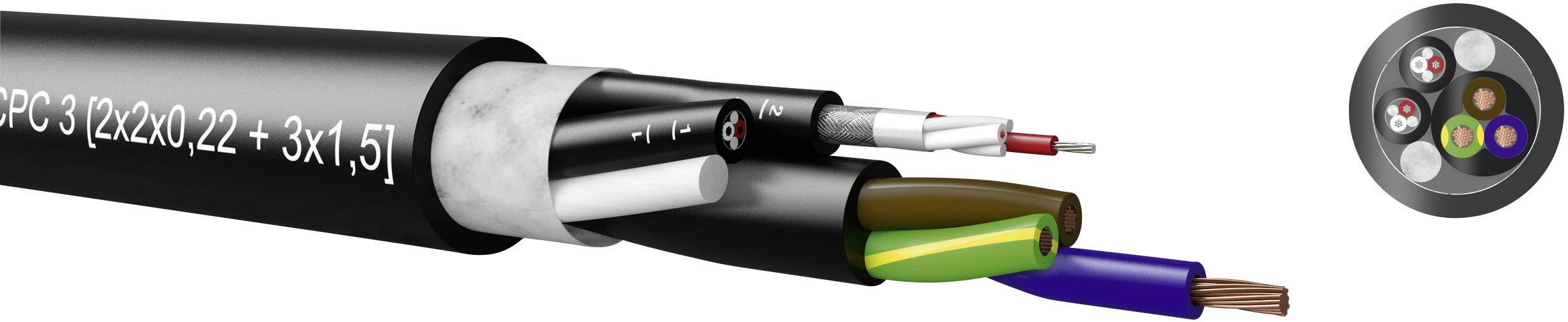 Kabeltronik 720050000-1 Câble combiné 4 x 0.22 mm² + 3 G 1.5 mm² noir Marchandise vendue au mètre