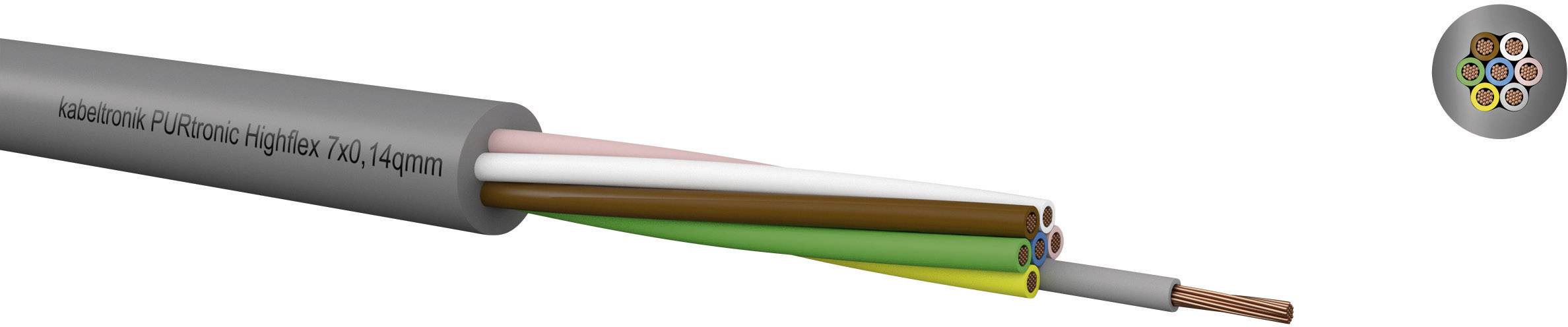 Câble électrique à sept conducteurs de couleurs : marron, bleu, vert-jaune, noir, blanc, gris, rose, dans une gaine grise.