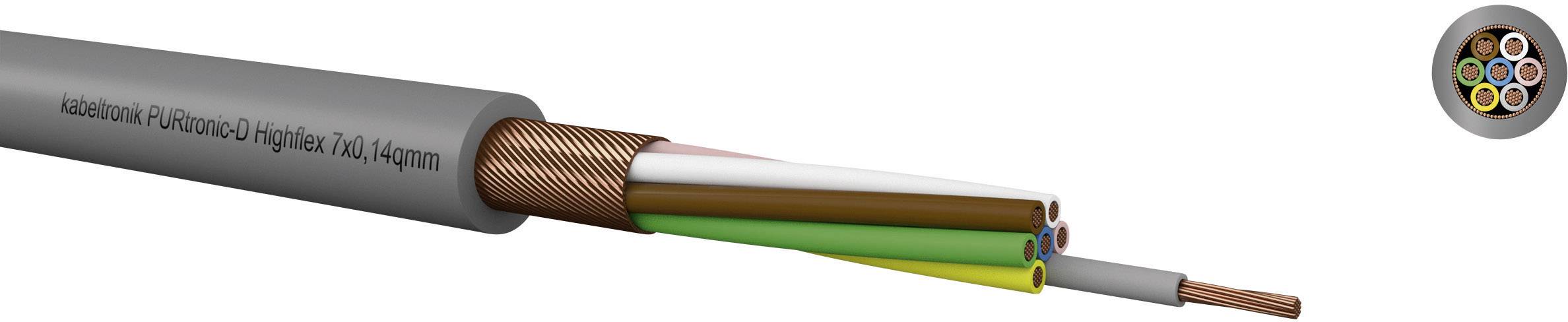 Coupe transversale d'un câble avec sept conducteurs colorés. Les conducteurs sont en fil de cuivre, isolés et recouverts d'une couche externe de protection.