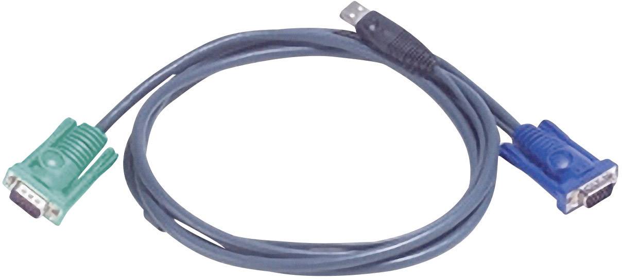 Un câble null modem série avec des connecteurs verts et bleus relie deux appareils pour la transmission de données.