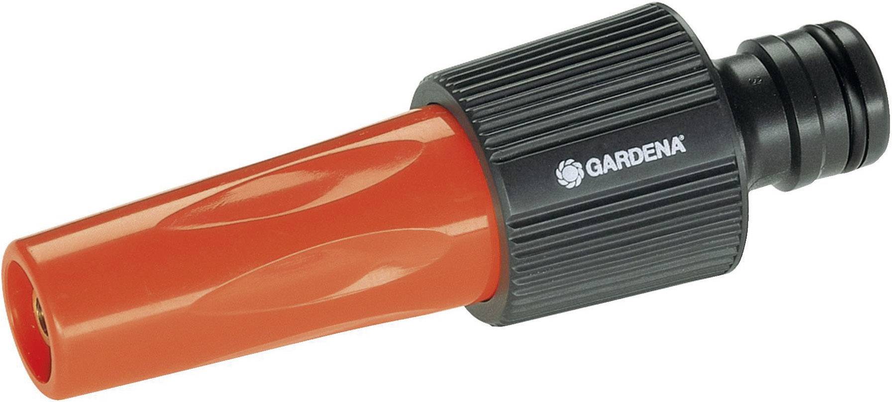 Buse de tuyau d'arrosage Gardena, rouge avec poignée noire, design simple pour l'irrigation.