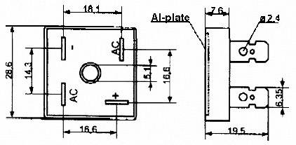 Pont redresseur TRU COMPONENTS TC-KBPC10/15/2501FP 1581963 100 V 25 A Monophasé KBPC