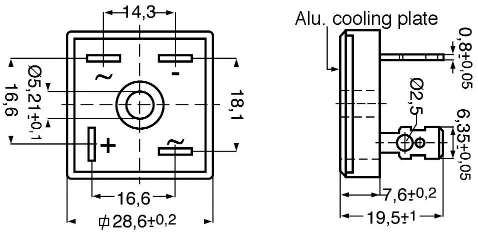 Diotec KBPC10/15/2502FP Pont redresseur KBPC 200 V 25 A Monophasé