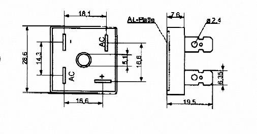 Diotec KBPC10/15/2506FP Pont redresseur KBPC 600 V 25 A Monophasé