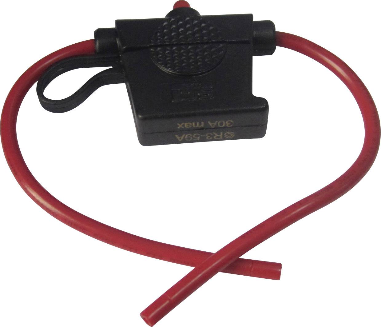 Porte-fusible noir avec câble rouge, adapté pour 30A.