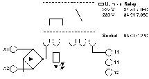 Schéma de câblage : U, I, Relais ; montre les connexions et les symboles avec le texte 'Symbole' à droite. En haut à gauche, diagramme avec des rectangles et une ligne.