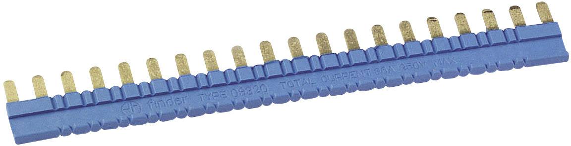 Bloc de distribution électrique bleu avec 18 bornes de connexion dorées, utilisé pour les connexions électriques dans les armoires de commande et les installations.