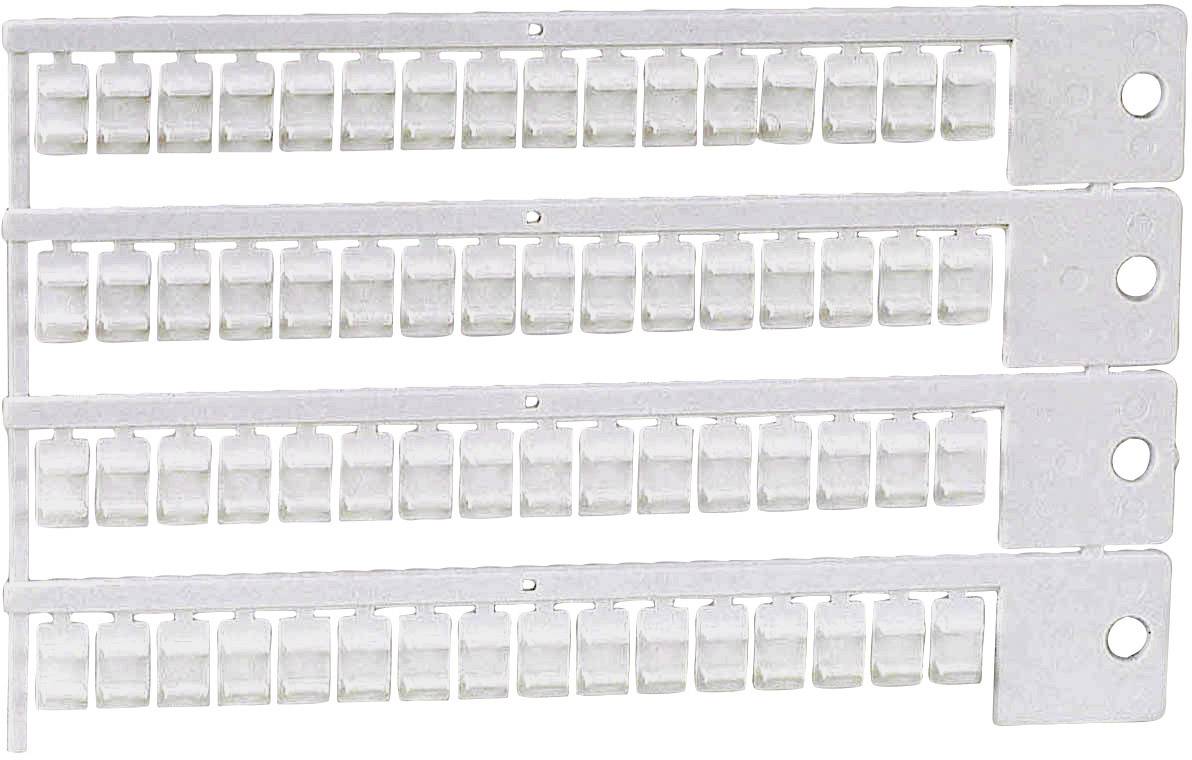 Clips de gestion de câbles blancs disposés en rangées, pour l'organisation et le guidage de plusieurs faisceaux de câbles.