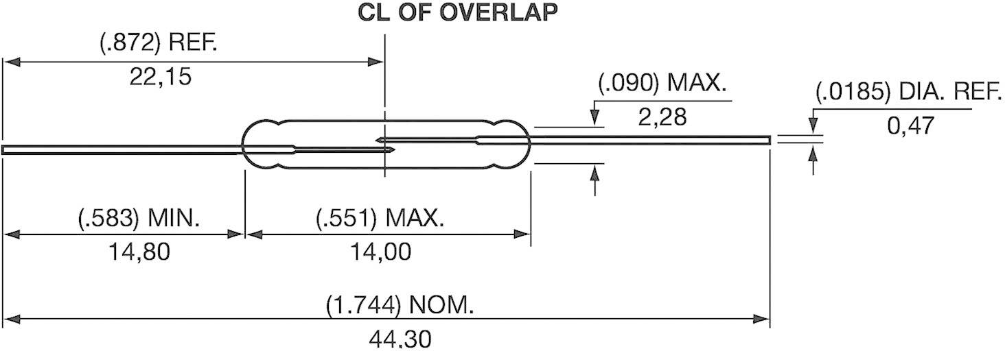 Hamlin FLEX-14 Contact Reed 1 NO (T) 200 V/DC 0.5 A 10 W Longueur de l'enveloppe de verre:14 mm