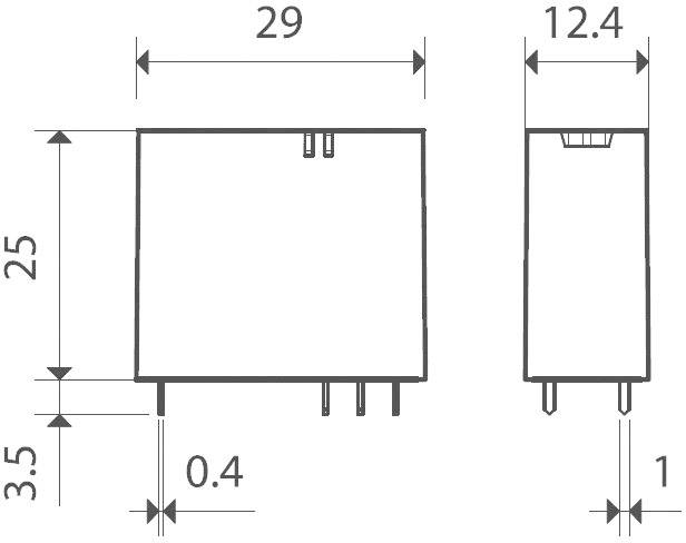 Dessin technique d'un composant électronique rectangulaire avec dimensions : largeur 29 mm, hauteur 25 mm, profondeur 12,4 mm.