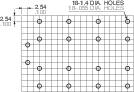 'Représentation d'un réseau grillagé de 18 trous, espacement de 2,54 x 2,54 mm, diamètre des trous de 1,4 mm. Dessin technique de motifs de perçage.'
