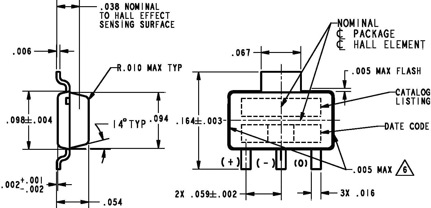 Honeywell AIDC Capteur à effet Hall SS59ET 2.7 - 6.5 V/DC Plage de mesure: -0.1 - +0.01 T SOT-89 B à souder