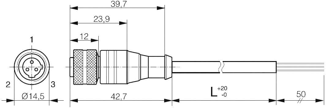 Câble de raccordement 3 pôles droit IP67 Contrinex S13-3FUG-020 623 000 937