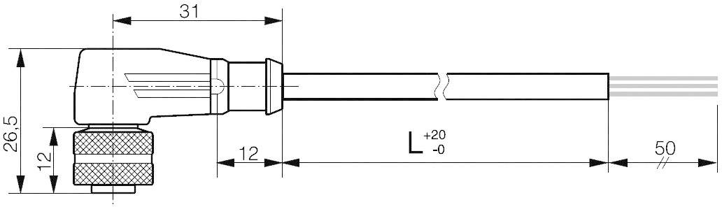 Câble de raccordement 3 pôles coudé 90° IP67 Contrinex S13-3FUW-020 623 000 940