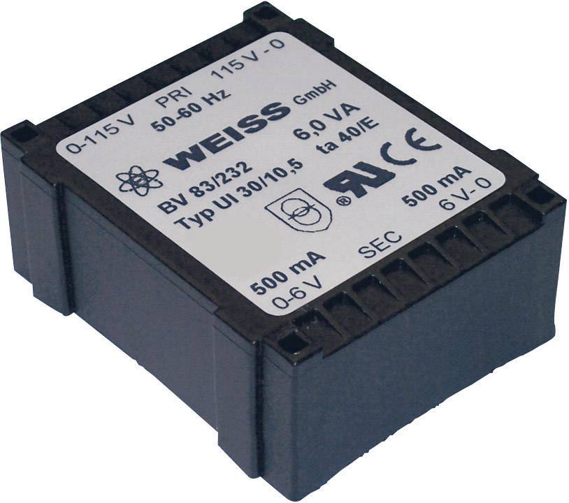 Weiss Elektrotechnik 83/235 Transformateur pour circuits imprimés 1 x 230 V 2 x 12 V/AC 6 VA 250 mA