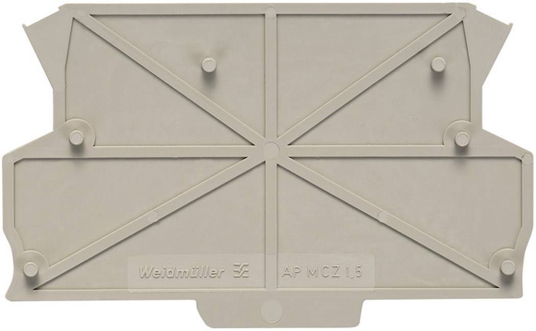 Couvercle portant l'inscription 'Weidmüller AP MCZ 15', en plastique beige, structuré avec des lignes diagonales et des reliefs circulaires.